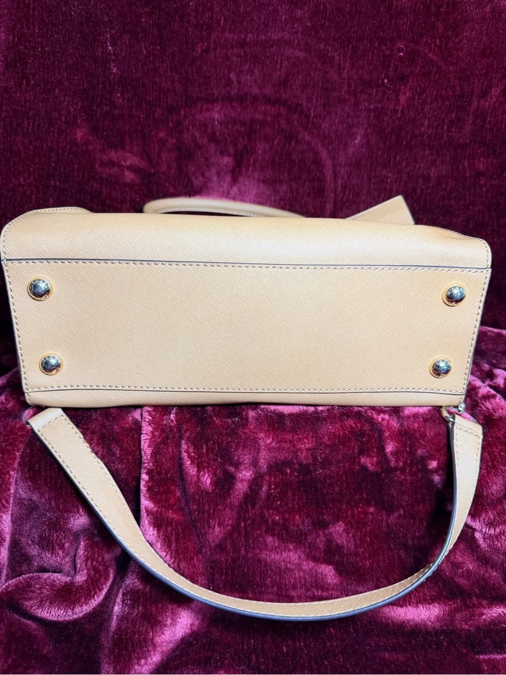 Michael Kors Brown/Beige/Tan Saffiano Leather Satchel with Gold Hardware